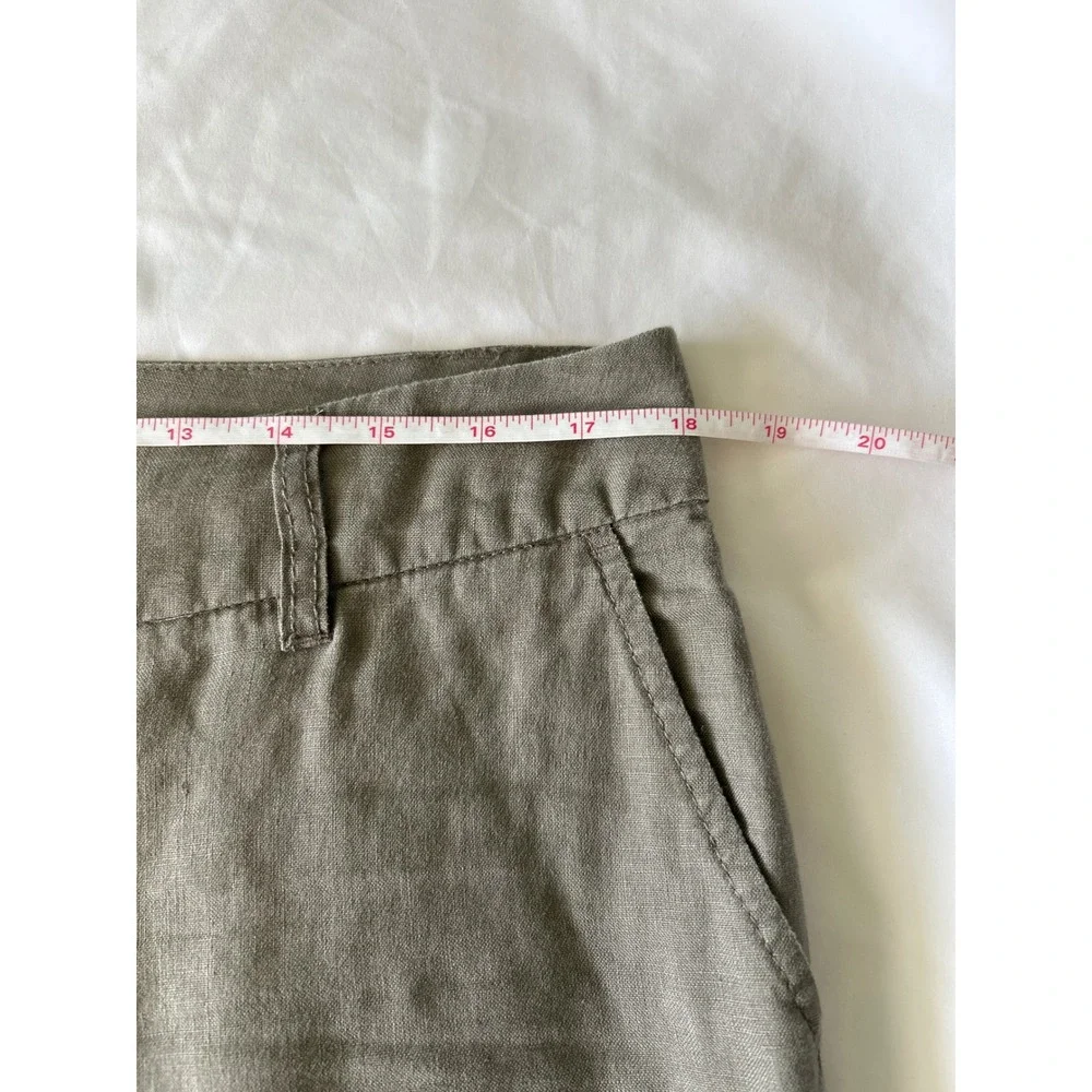 H&M Y2K Womens 100% Linen Wide Leg Trousers Olive Brown Size 12 Mid Rise Pants